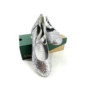 Nova Utopia Round Toe Silver Glitter Dress Flats Ankle Strap Zip Shoes Size 3